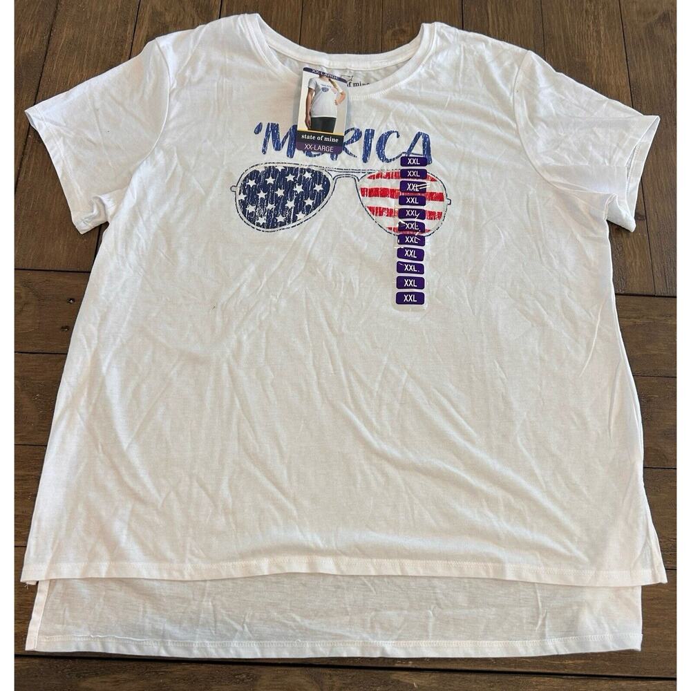 STATE OF MINE Women's Sz XXL 'MERICA T-SHIRT America T Shirt Short Sleeve